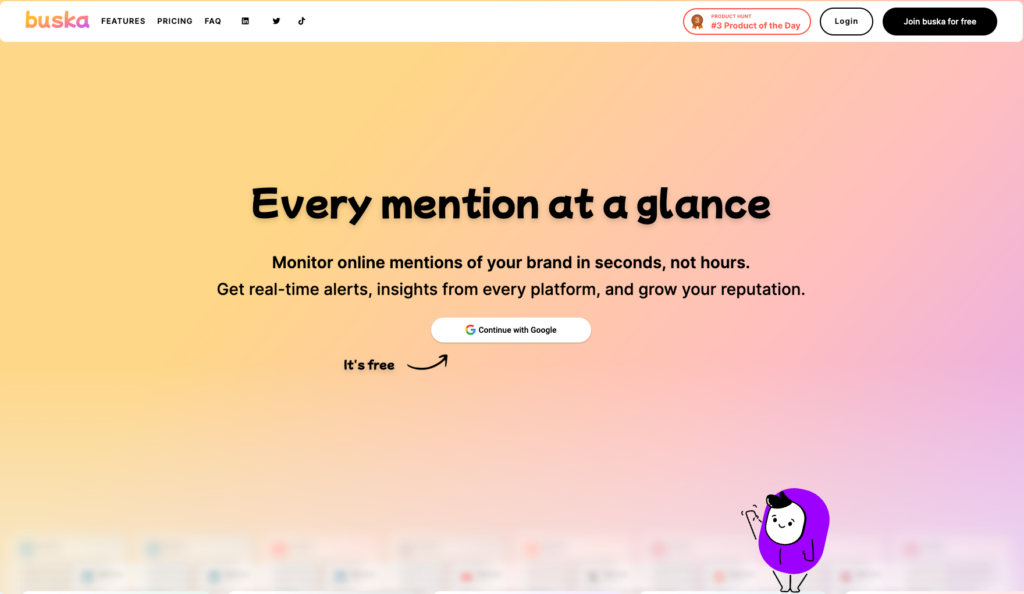 buska landing page for every mention of a startup at a glance
